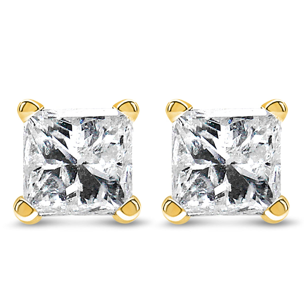 AGS Certified 14k Yellow Gold 1/4 cttw 4-Prong Set Princess-Cut Solitaire Diamond Push Back Stud Earrings (F-G Color, SI2-I1 Clarity)