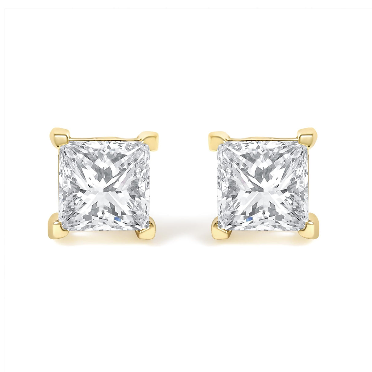 IGI Certified 1/4 Cttw Princess-Cut Square Diamond 4-Prong Solitaire Stud Earrings in 14K Yellow Gold (N-O Color, I1-I2 Clarity)
