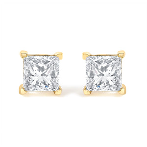 IGI Certified 3/8 Cttw Princess-Cut Square Diamond 4-Prong Solitaire Stud Earrings in 14K Yellow Gold (L-M Color, I1-I2 Clarity)