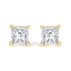 IGI Certified 14k Yellow Gold 1/2 cttw 4-Prong Set Princess-Cut Solitaire Diamond Push Back Stud Earrings (M-N Color, SI2-I1 Clarity)