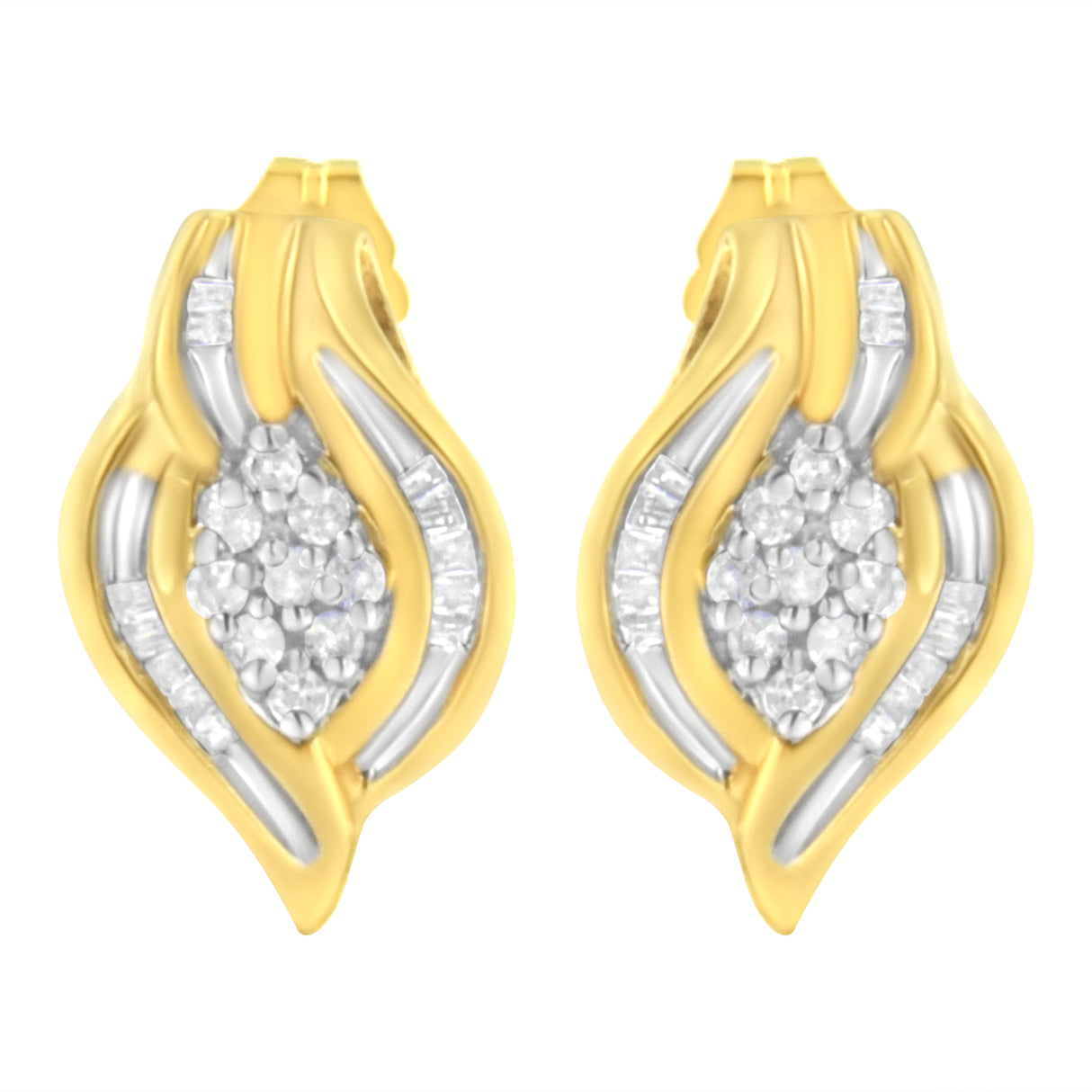 10K Yellow Gold 1/3 cttw Round-Cut Diamond Cluster and Swirl Stud Earrings (J-K Clarity, I2-I3 Color)