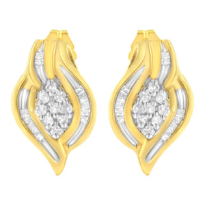 10K Yellow Gold 1/3 cttw Round-Cut Diamond Cluster and Swirl Stud Earrings (J-K Clarity, I2-I3 Color)