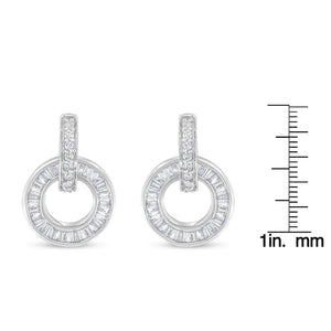 14k White Gold Round and Baguette Cut Diamond Earrings (1 cttw, G-H Color, SI1-SI2 Clarity)
