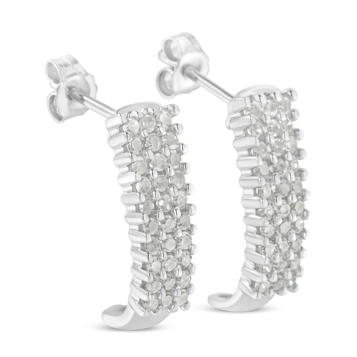 Sterling Silver Rose Cut Diamond J Shape Hoop Earrings (1 cttw, I-J Color, I2-I3 Clarity)