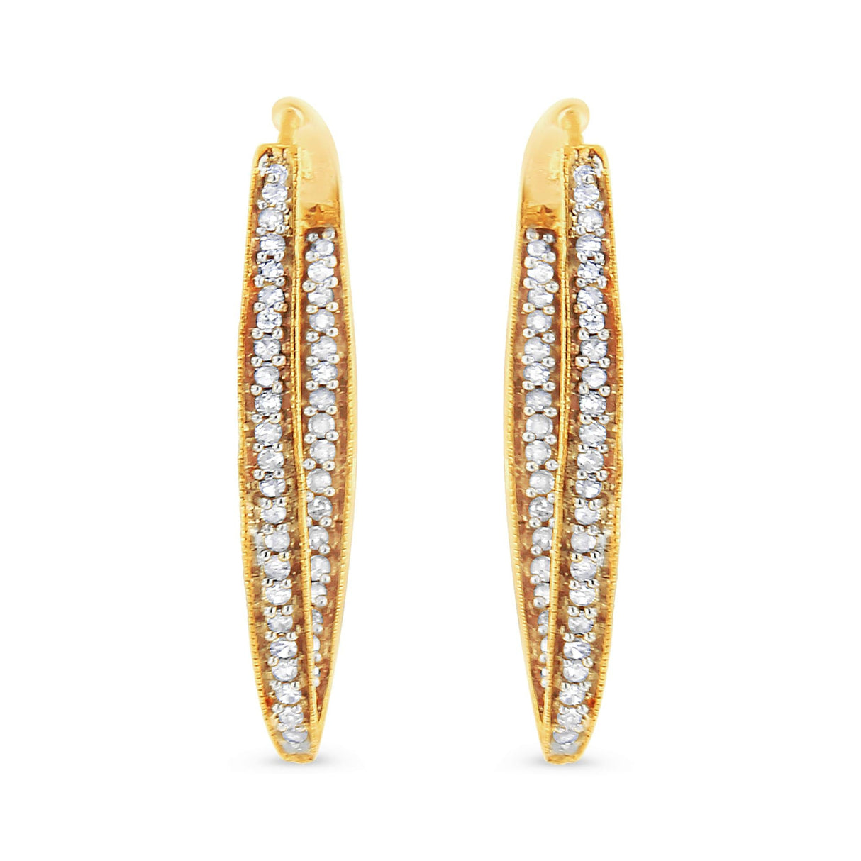 10K Yellow Gold 1/2 Cttw Round-Cut Diamond Modern Hoop Earrings (I-J Color, I2-I3 Clarity)