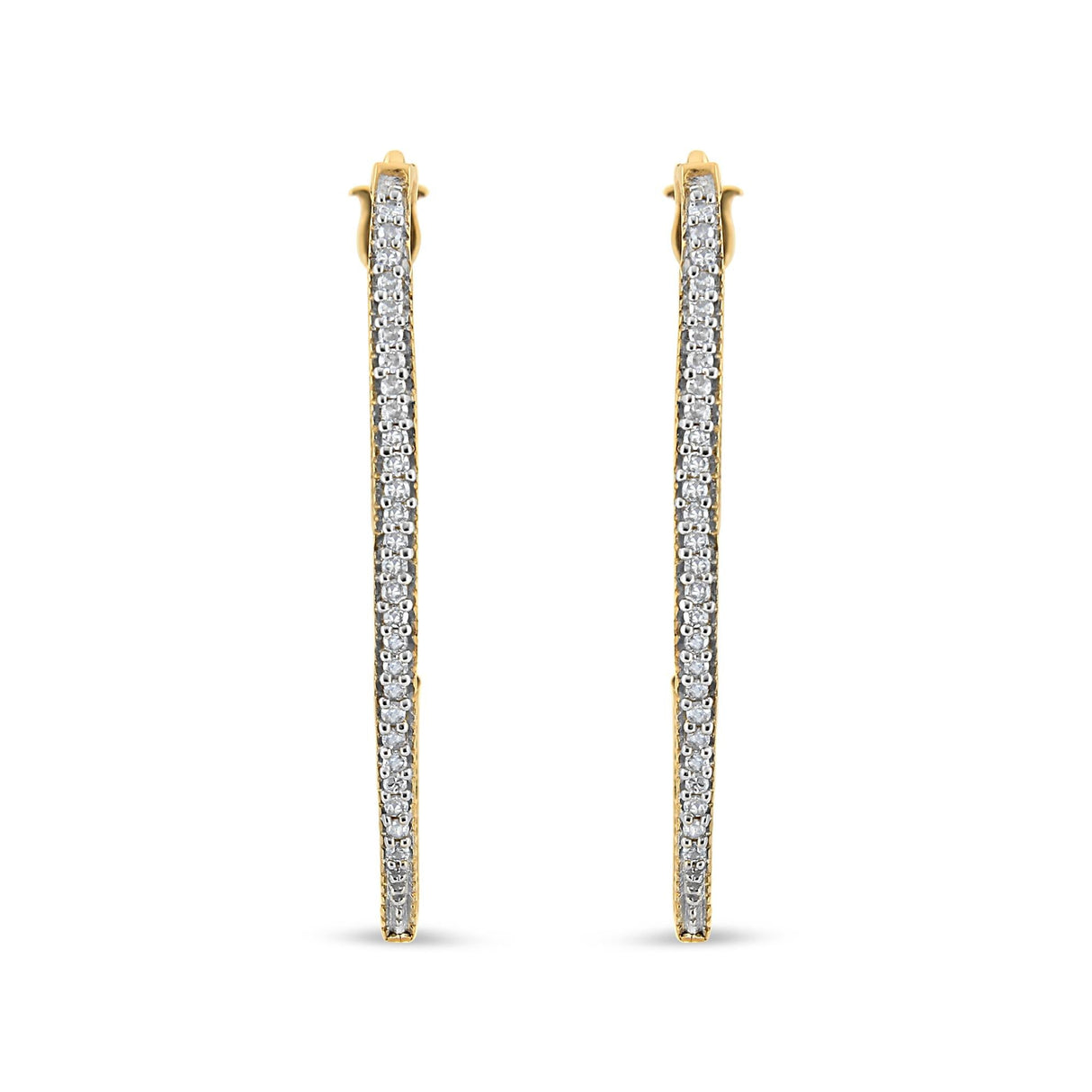10K Yellow Gold 1/2 Cttw Prong Set Round-Cut Diamond Modern Hoop Earrings (I-J Color, SI1-SI2 Clarity)