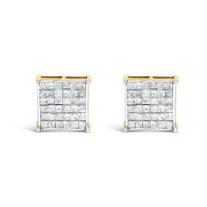 10K Yellow Gold 2.0 Cttw Invisible-Set Princess-Cut Diamond Stud Earrings