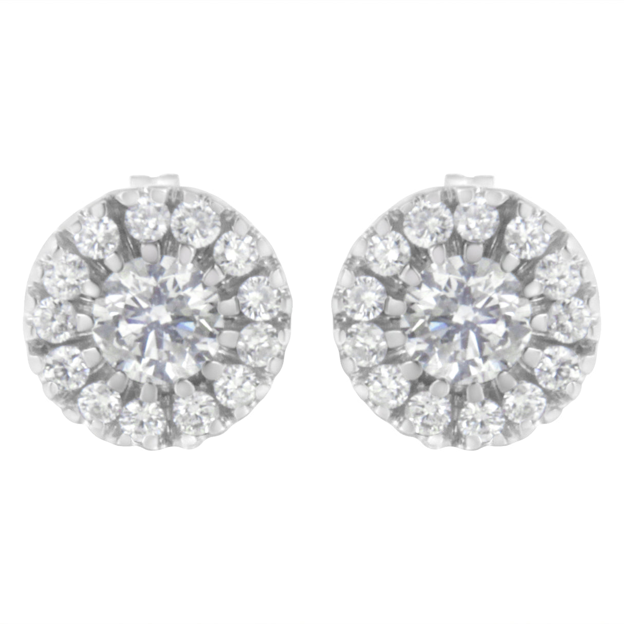 14k White Gold 1 cttw Diamond Halo Stud Earrings (I-J Clarity, I1-I2 Color)