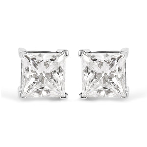 14K White Gold 1 1/2 Cttw Clarity Enhanced Princess Cut Diamond Solitaire Stud Earrings (I-J Color, I1-I2 Clarity)