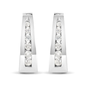 14k White Gold 1/4 Cttw Channel-Set Brilliant Round-Cut Diamond Hoop Earrings (I-J Color, I2-I3 Clarity)