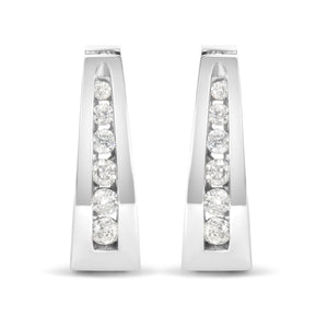 14k White Gold Channel-Set Brilliant Round-Cut Diamond Hoop Earrings (I-J Color, I2-I3 Clarity)