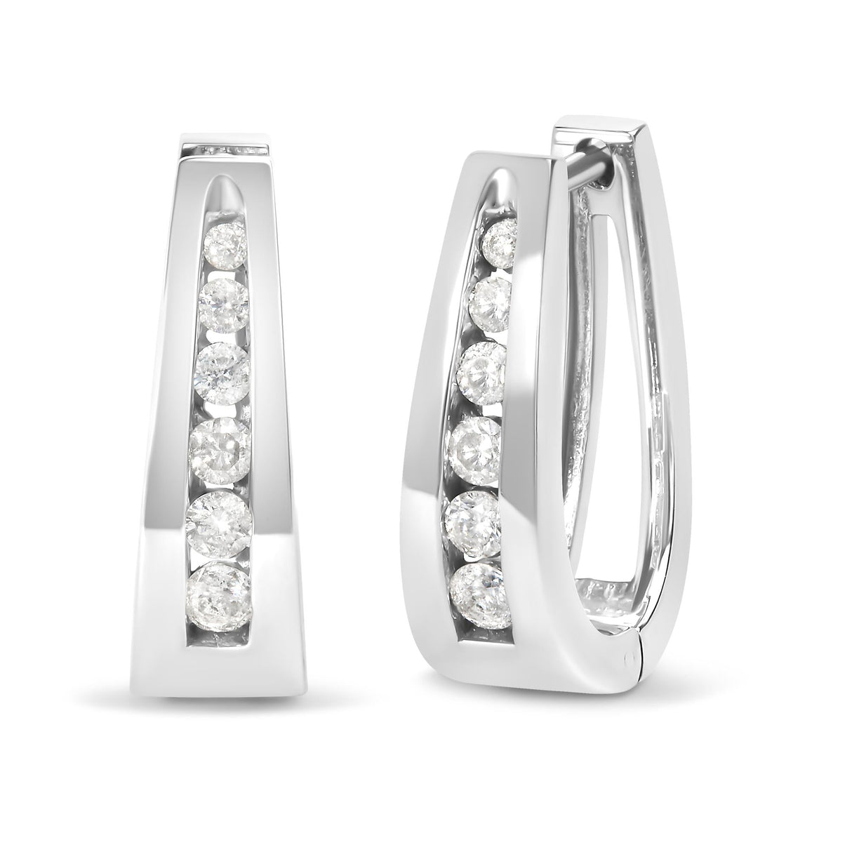 14k White Gold Channel-Set Brilliant Round-Cut Diamond Hoop Earrings (I-J Color, I2-I3 Clarity)