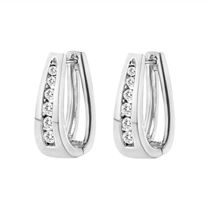 14k White Gold Channel-Set Brilliant Round-Cut Diamond Hoop Earrings (I-J Color, I2-I3 Clarity)