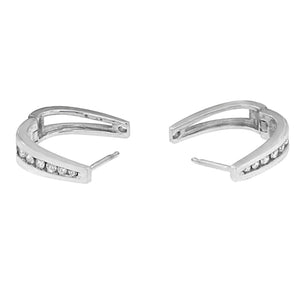 14k White Gold Channel-Set Brilliant Round-Cut Diamond Hoop Earrings (I-J Color, I2-I3 Clarity)
