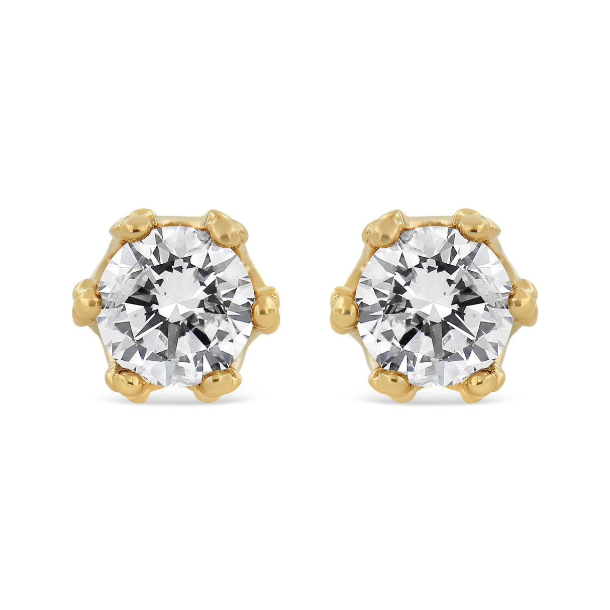 14K Yellow Gold 2.0 Cttw Round Diamond Crown Stud Earrings (I-J Color, I1-I2 Clarity)
