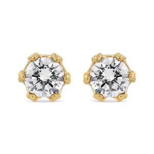 14K White Gold 1/2 Cttw Round Diamond Crown Stud Earring (I-J Color, I1-I2 Clarity)