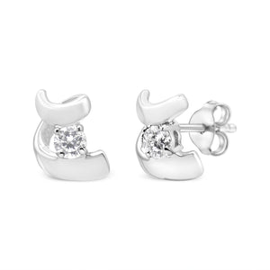 .925 Sterling Silver Round Cut Diamond Fashion Stud Earrings (0.10 cttw, I-J Color, I2-I3 Clarity)