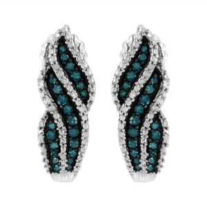 Sterling Silver .5 ct. TDW Treated Blue Diamond Dangling Stud Earrings (Blue, I1-I2)
