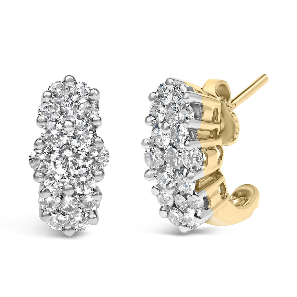 14K Yellow Gold 2 1/20 cttw Round Cut Diamond Cluster Earrings (I-J, I1-I2)