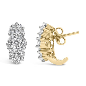 14K Yellow Gold 2 1/20 cttw Round Cut Diamond Cluster Earrings (I-J, I1-I2)