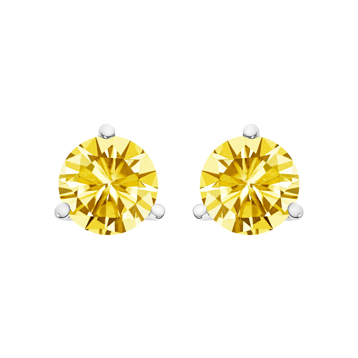 14K White Gold 3-Prong Martini Set 1.0 Cttw Yellow Lab Grown Diamond Solitaire Stud Earrings