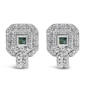 14K White Gold 1ct. TDW Round and Princess-cut Treated Blue Diamond Earrings (H-I,SI1-SI2)