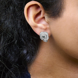 14K White Gold 1ct. TDW Round and Princess-cut Treated Blue Diamond Earrings (H-I,SI1-SI2)