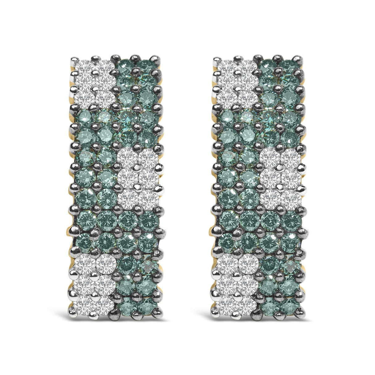 14K Yellow Gold 2 cttw White and Treated Blue Diamond Earrings (H-I, SI1-SI2)