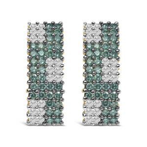 14K Yellow Gold 2 cttw White and Treated Blue Diamond Earrings (H-I, SI1-SI2)
