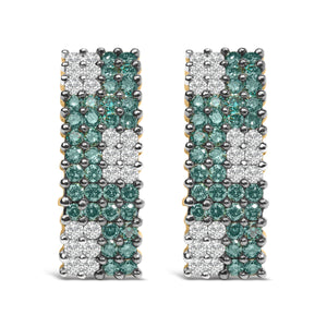 14K Yellow Gold 2.00 Cttw White and Treated Blue Diamond Four-Row PavÃ© Omegaback Earrings (H-I Color, SI1-SI2 Clarity)