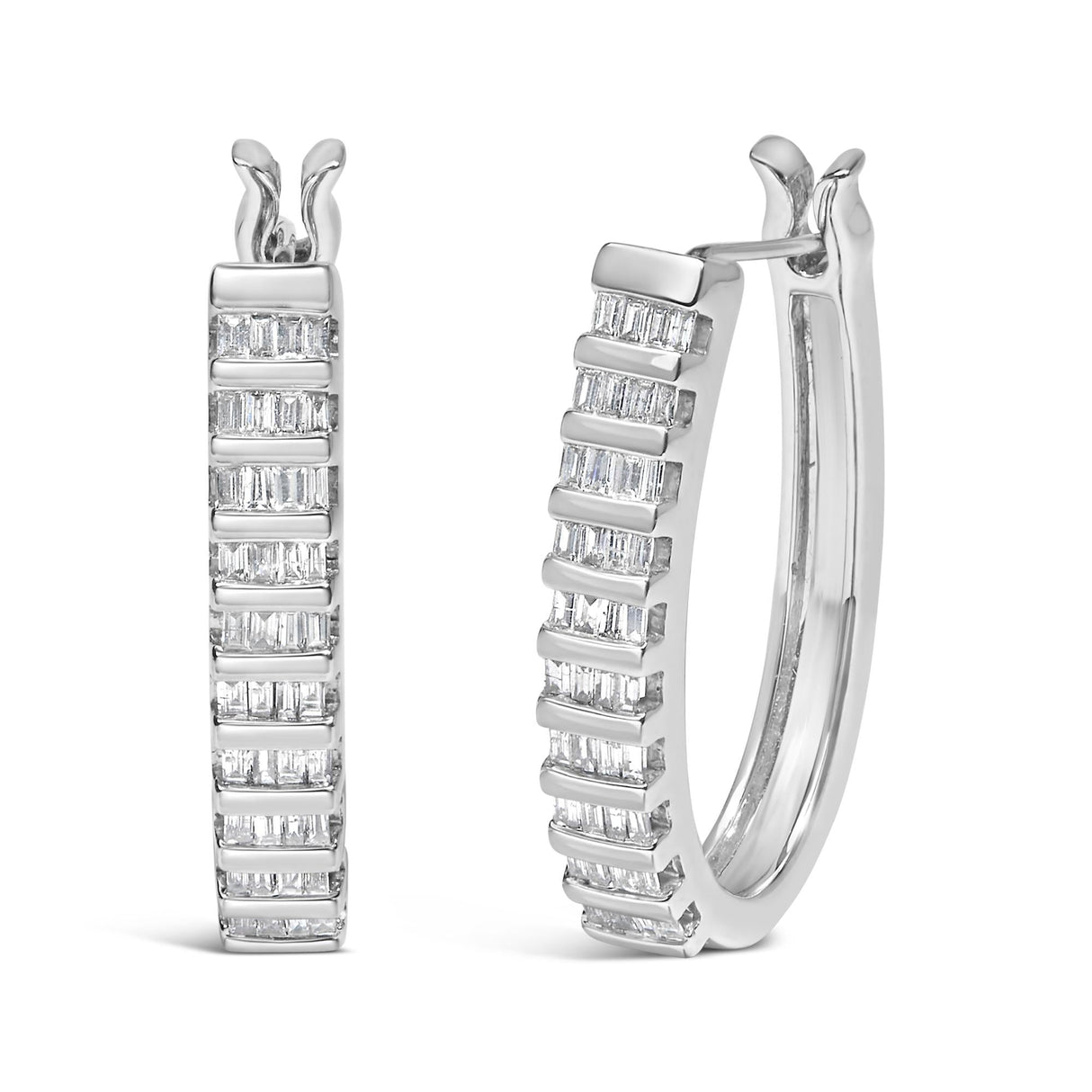 14K White Gold 5/8 cttw Baguette Cut Diamond Earrings (H-I, SI1-SI2)