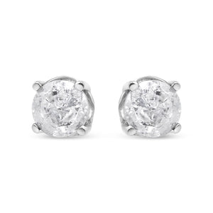 .925 Sterling Silver 4-Prong Round-cut "Salt and Pepper" Diamond Classic Stud Earrings (I-J Color, I3 Clarity)
