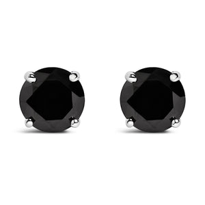 .925 Sterling Silver 1/2 Cttw Black Diamond Solitaire Stud Earrings