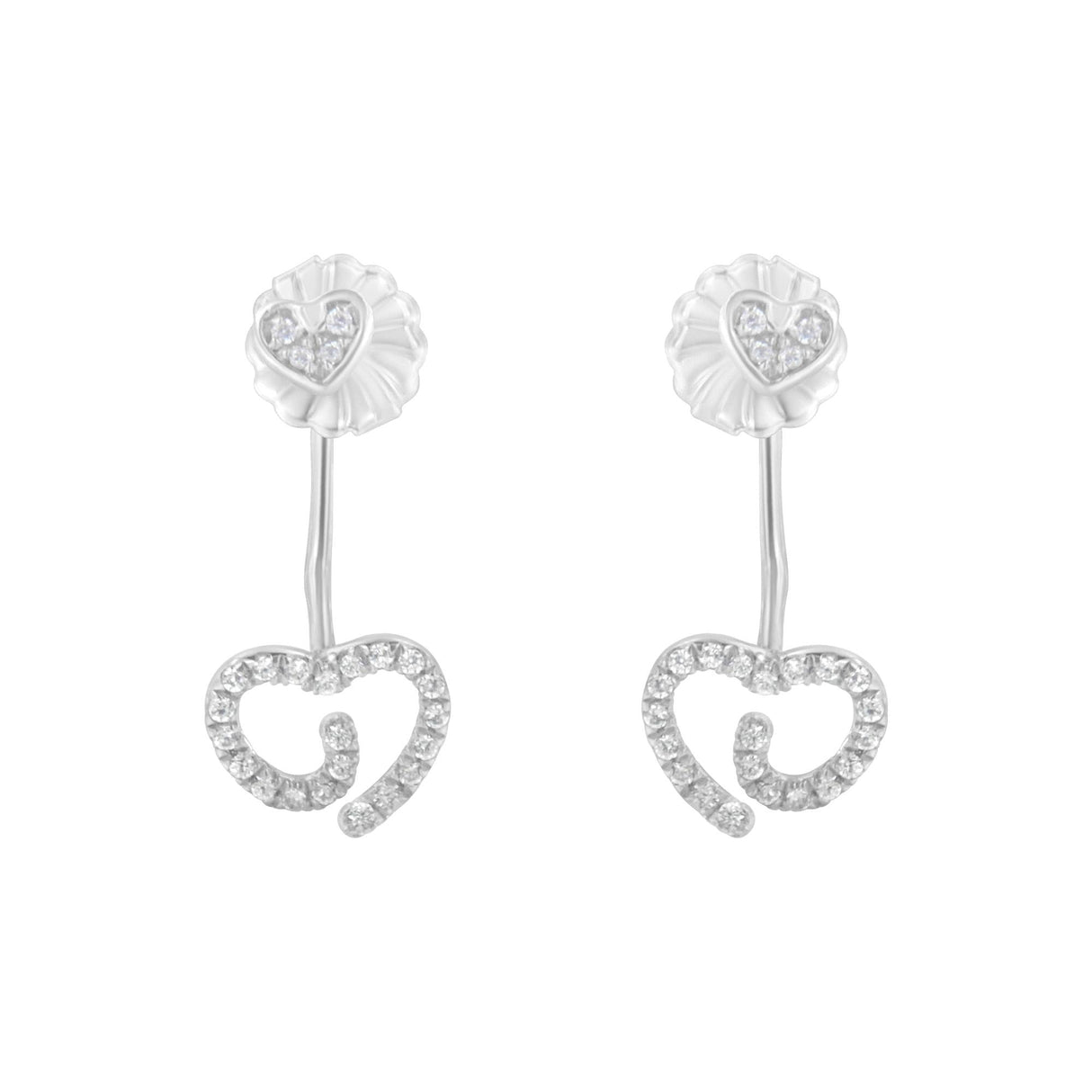 .925 Sterling Silver 1/4 Cttw Diamond Swirl Heart Front/Back Earrings (I-J Color, I2-I3 Clarity)