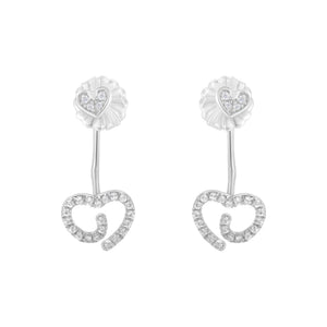 .925 Sterling Silver 1/4 Cttw Diamond Swirl Heart Front/Back Earrings (I-J Color, I2-I3 Clarity)