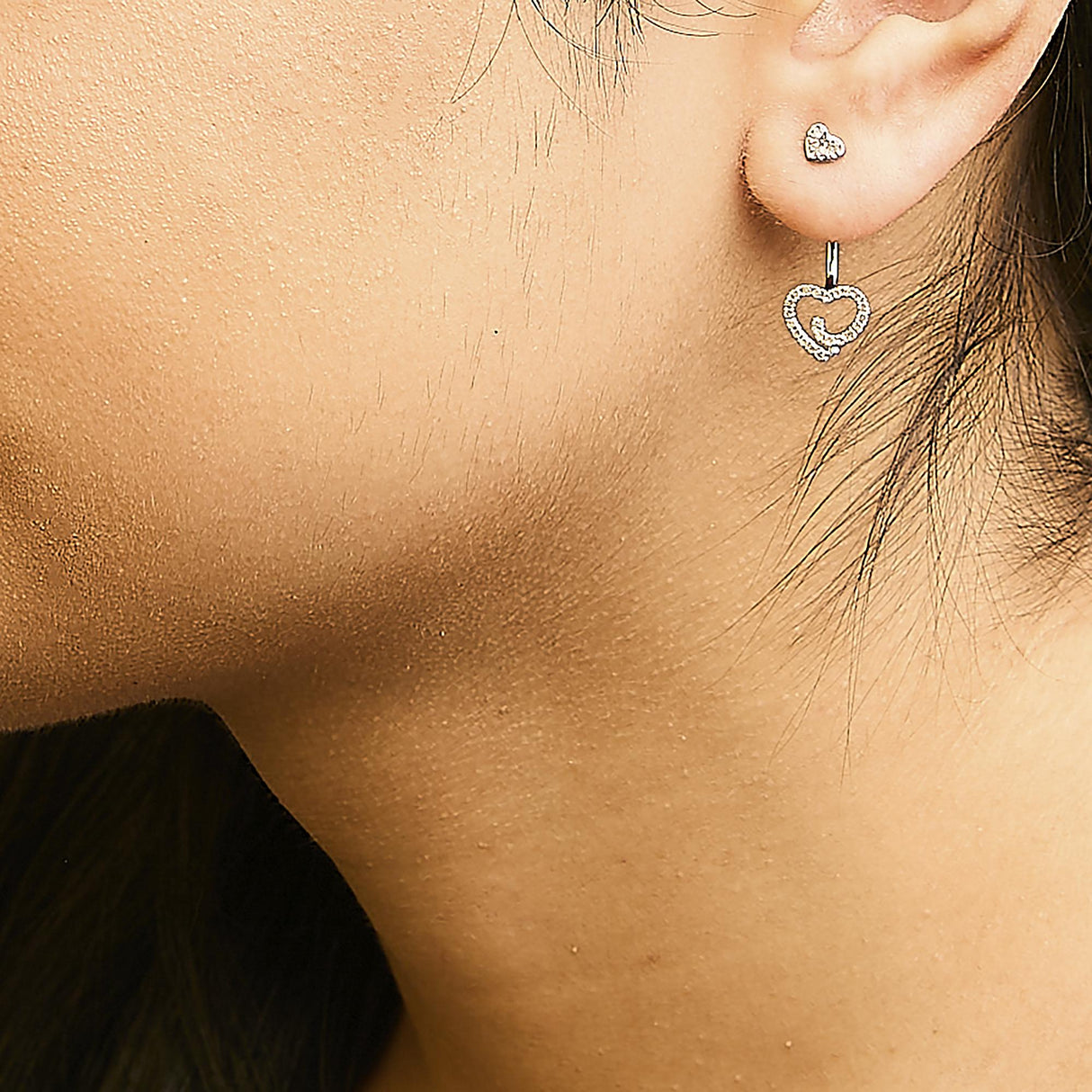.925 Sterling Silver 1/4 Cttw Diamond Swirl Heart Front/Back Earrings (I-J Color, I2-I3 Clarity)