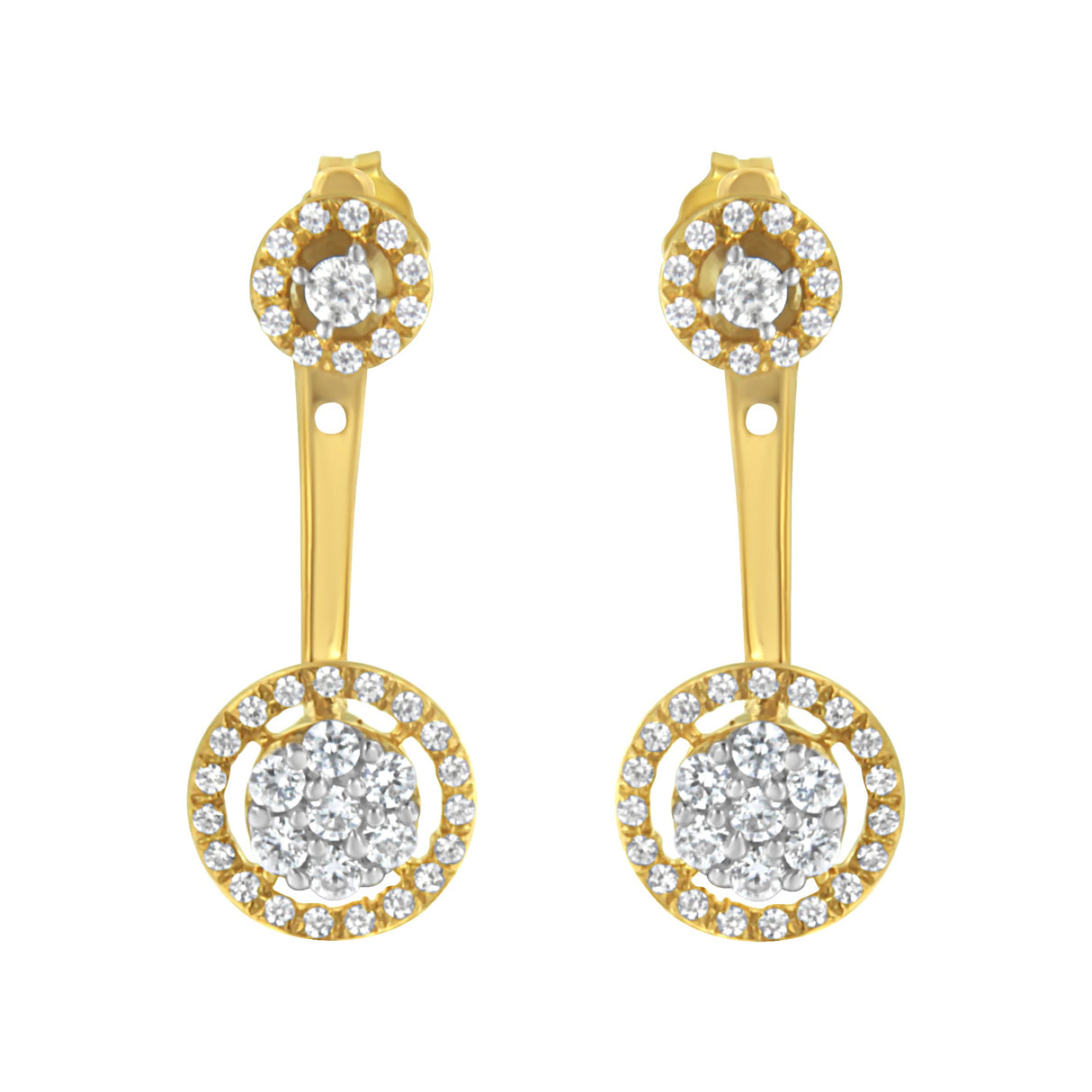 14K Yellow Gold Plated .925 Sterling Silver 5/8 Cttw Diamond Removable Stud and Dangle Earrings (I-J Color, I2-I3)