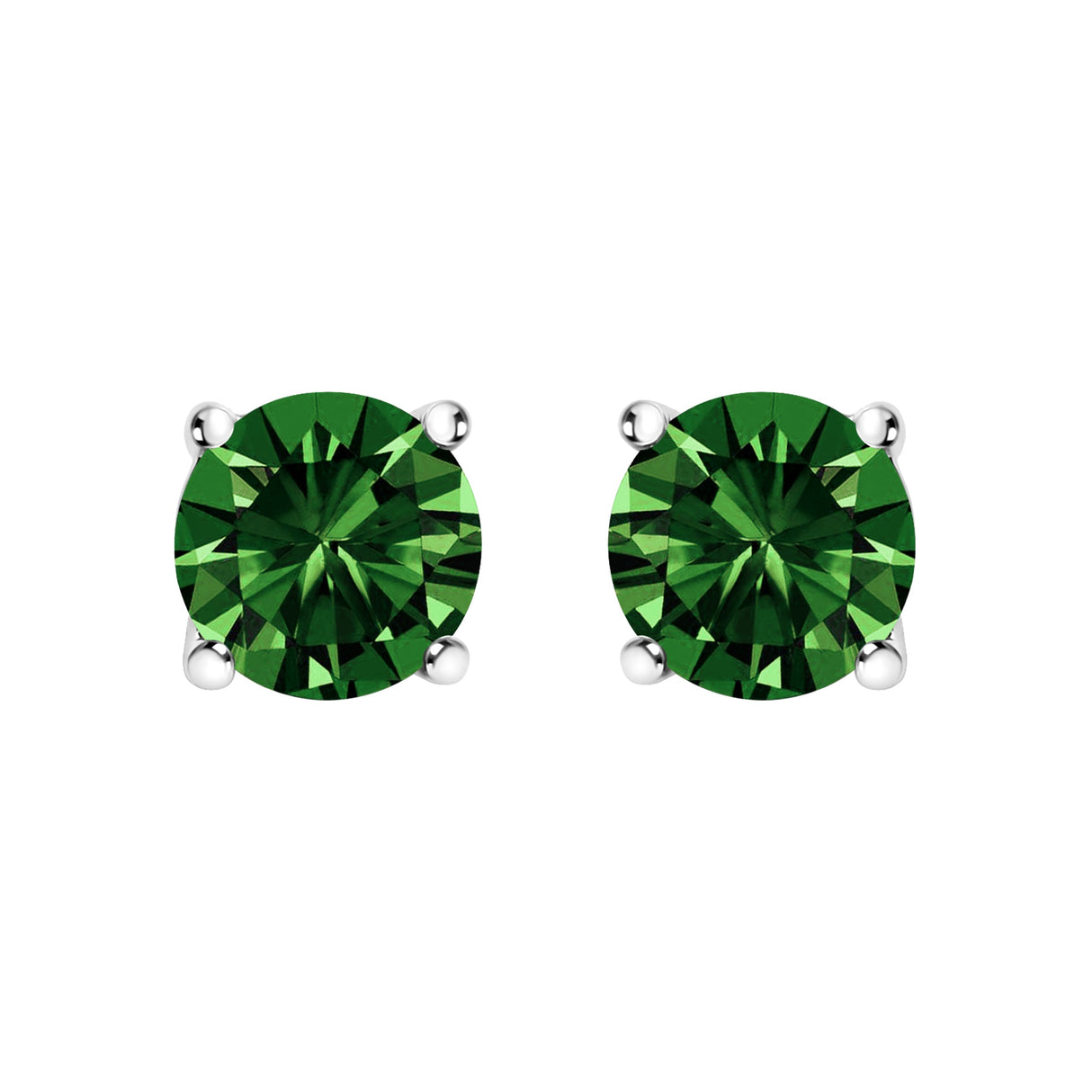 14K White Gold 1.0 Cttw Lab Grown Green Diamond Classic Solitaire Stud Earrings