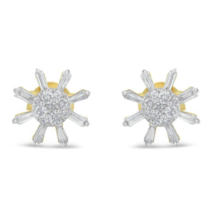 10k Yellow Gold Round and Baguette Diamond Stud Earring (0.50 cttw, H-I Color, I2-I3 Clarity)