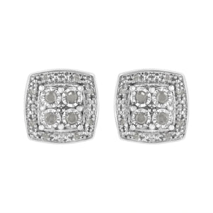 .925 Sterling Silver 1/4 cttw Round Cut Diamond Square Shape Milgrain Stud Earrings (I-J Color, I3 Clarity)