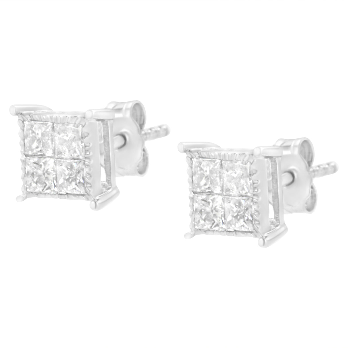 Sterling Silver 3/4 cttw Composite Diamond Stud Earrings (I-J, I2-I3)