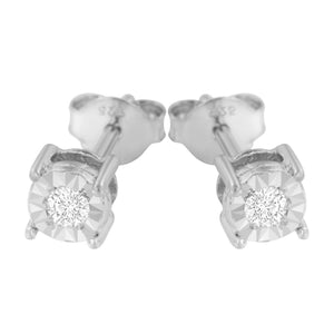 .925 Sterling Silver 1/10 Cttw Round Brilliant-Cut Diamond Miracle-Set Stud Earrings
