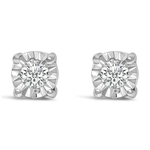 .925 Sterling Silver 1/10 Cttw Round Brilliant-Cut Lab Grown Diamond Miracle-Set Stud Earrings (F-G Color, VS1-VS2 Clarity)
