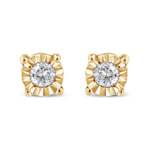 10K Yellow Gold Plated .925 Sterling Silver 1/10 Cttw Round Brilliant-Cut Diamond Miracle-Set Stud Earrings (J-K Color, I3 Clarity)