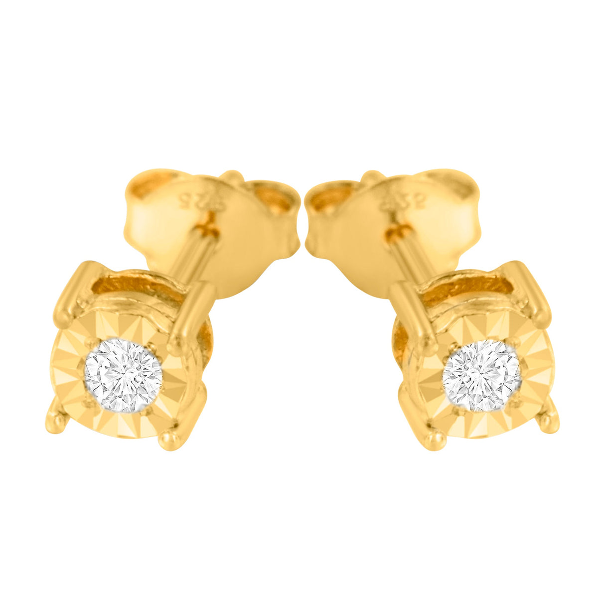 10K Yellow Gold Plated .925 Sterling Silver 1/10 Cttw Round Brilliant-Cut Diamond Miracle-Set Stud Earrings (J-K Color, I3 Clarity)
