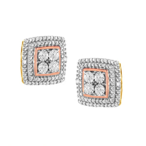10K Yellow, White, and Rose Gold Plated Sterling Silver Diamond Accent Earrings (I-J Clarity, I3 Color)