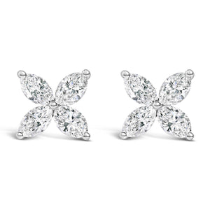 14K White Gold 1.0 Cttw Marquise Diamond 8 Stone Floral Leaf Stud Earrings (H-I Color, SI2-I1 Clarity)