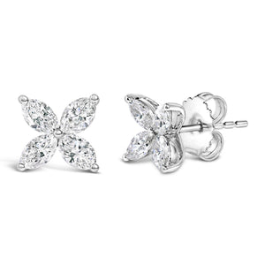 14K White Gold 1.0 Cttw Marquise Diamond 8 Stone Floral Leaf Stud Earrings (H-I Color, SI2-I1 Clarity)