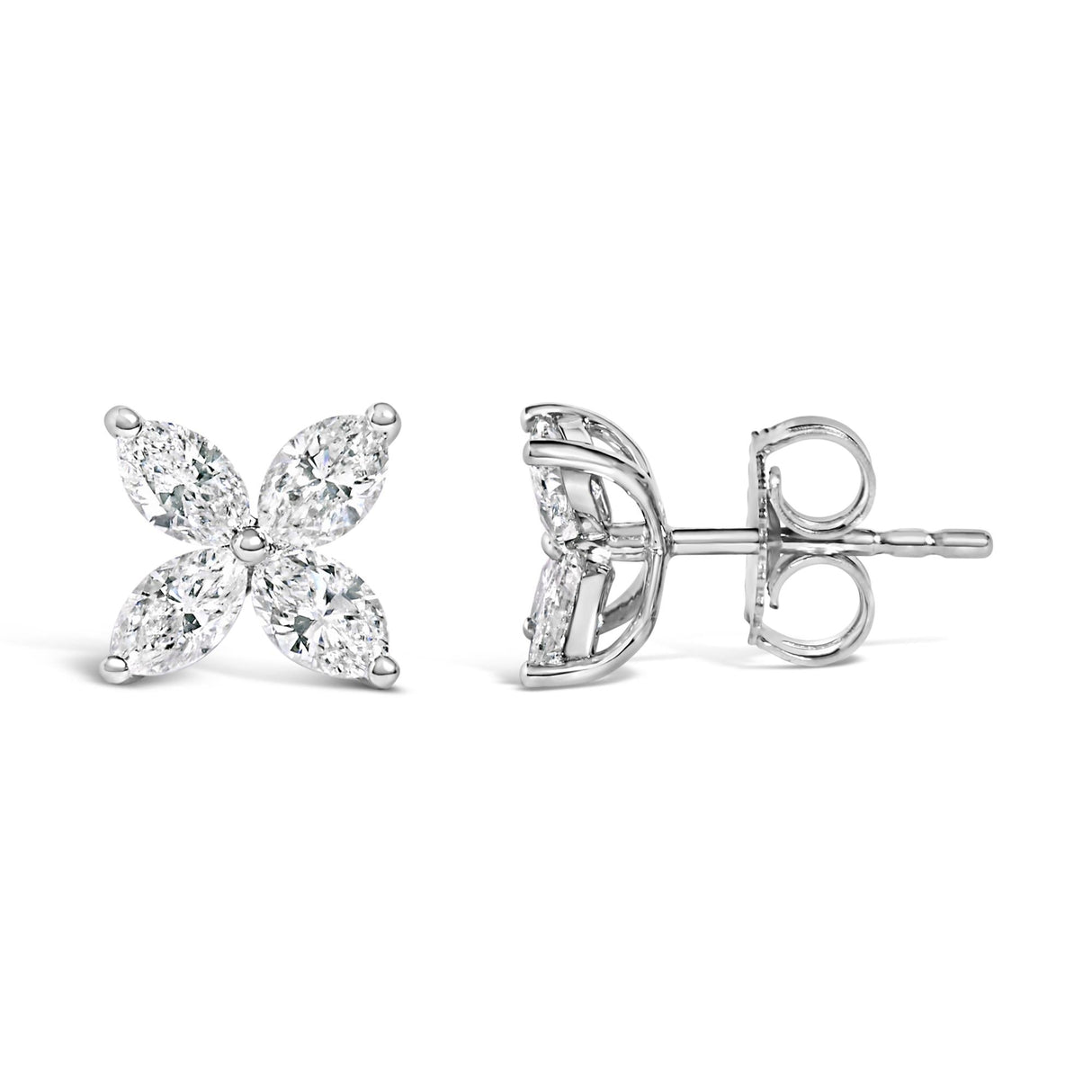 14K White Gold 1.0 Cttw Marquise Diamond 8 Stone Floral Leaf Stud Earrings (H-I Color, SI2-I1 Clarity)
