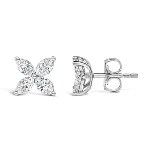 14K White Gold 1.0 Cttw Marquise Diamond 8 Stone Floral Leaf Stud Earrings (H-I Color, SI2-I1 Clarity)